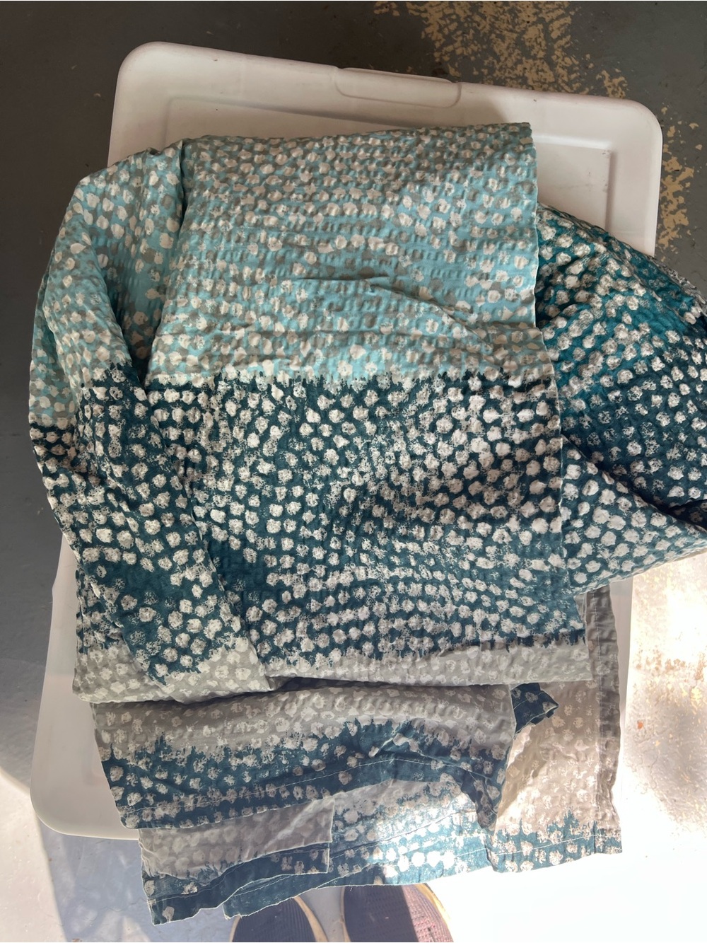 Blue Teal Dot-Patterned and white shower curtain